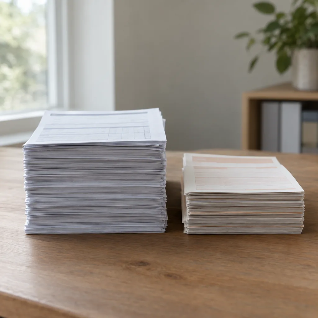 Due pile di fogli affiancate, una di fatture e una di ricevute di pagamento, di altezza diversa